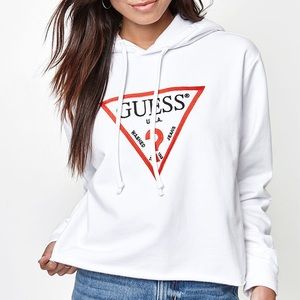 White Cropped GUESS Hoodie